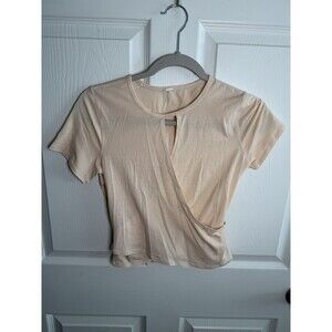 LULULEMON Round Trip Short Sleeve Shirt Peach Crop Wrap Top Size 4 Keyhole
